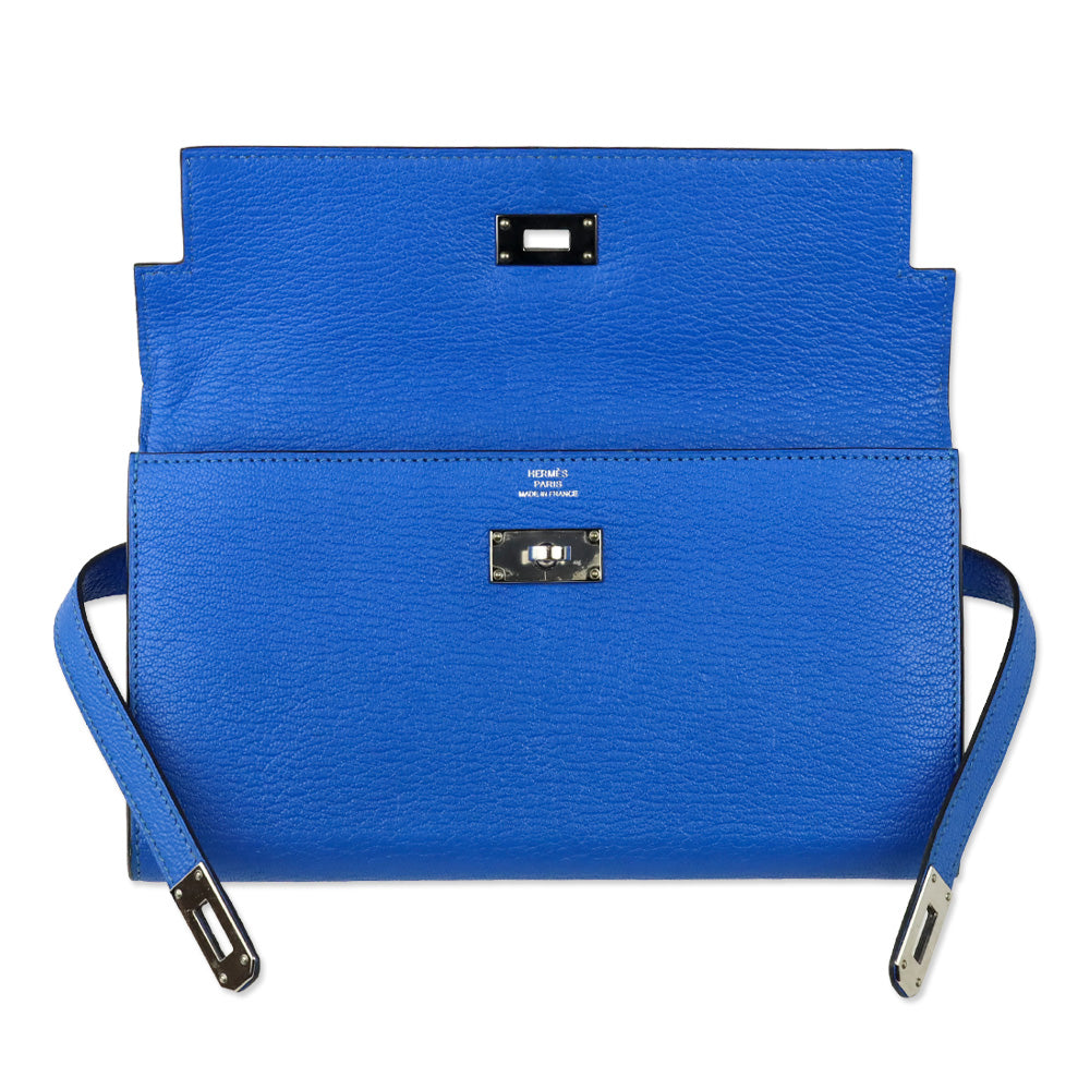 Hermès Bleu Hydra Chèvre Mysore Kelly Longue Wallet Palladium Hardware
