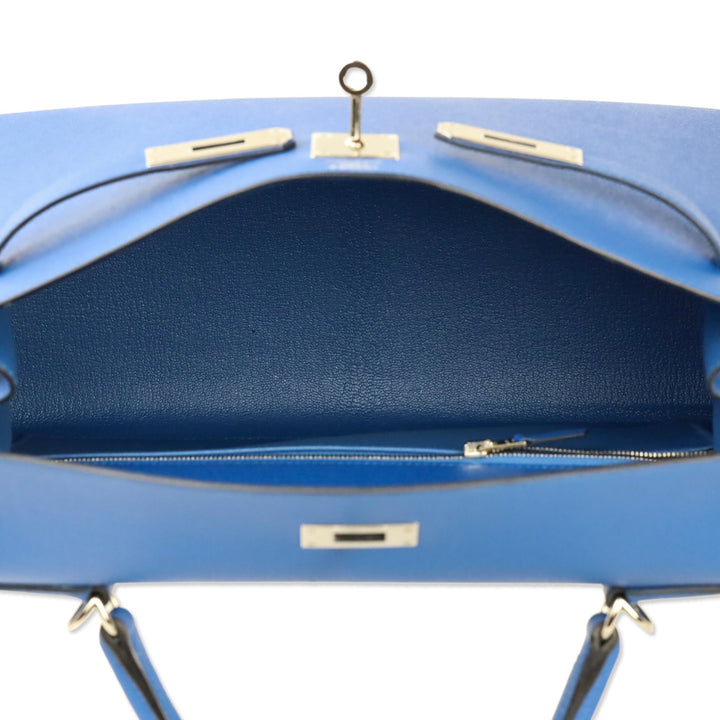 Hermès Bleu Hydra Epsom Sellier Kelly 32 with Palladium Hardware