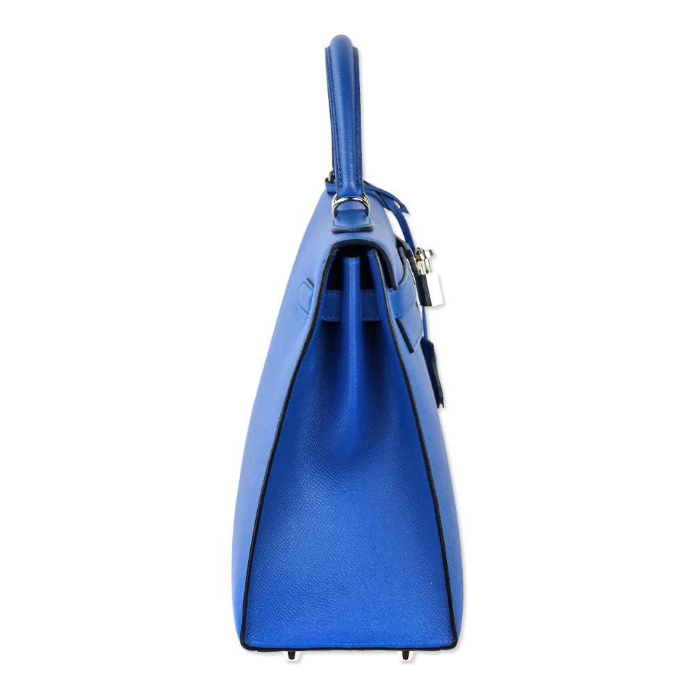 Hermès Bleu Hydra Epsom Sellier Kelly 32 with Palladium Hardware