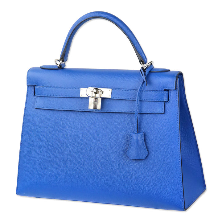 Hermès Bleu Hydra Epsom Sellier Kelly 32 with Palladium Hardware