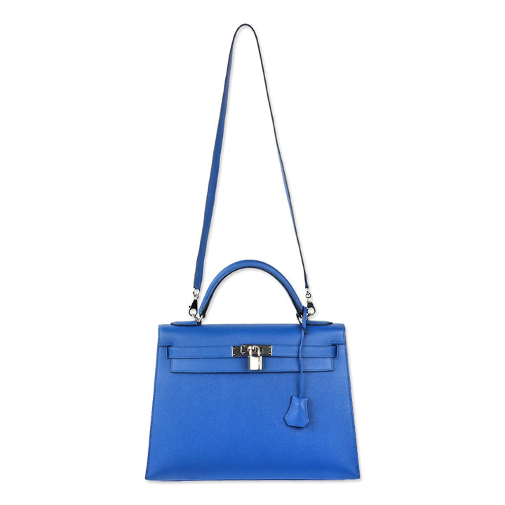 Hermès Bleu Hydra Epsom Sellier Kelly 32 with Palladium Hardware