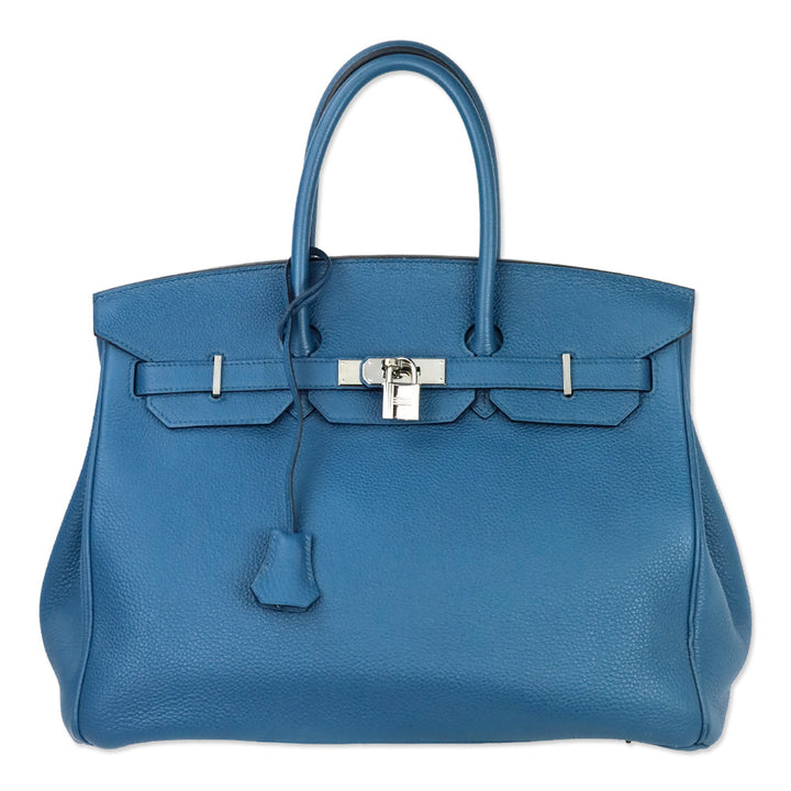 Hermès Bleu de Galice Taurillon Clémence Retourne Birkin 35 with Palladium Hardware