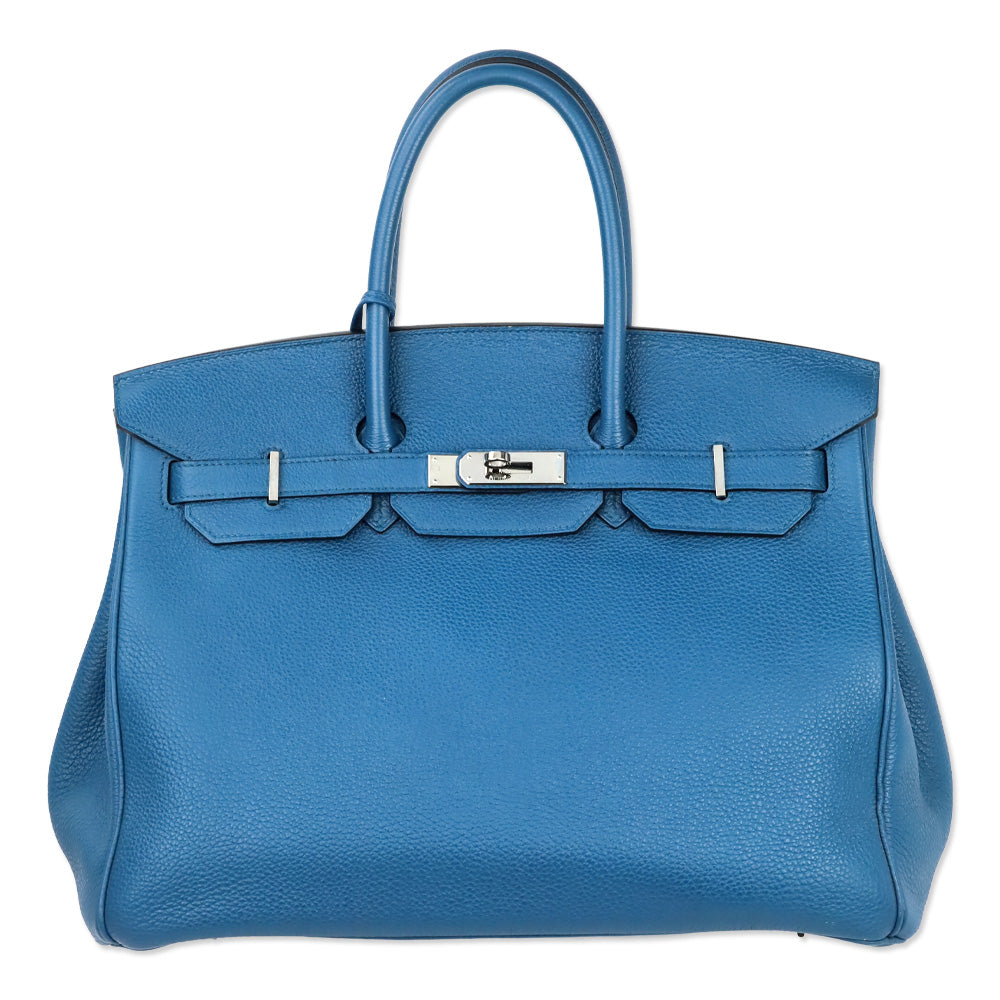 Hermès Bleu de Galice Taurillon Clémence Retourne Birkin 35 with Palladium Hardware