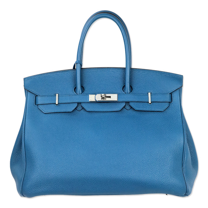 Hermès Bleu de Galice Taurillon Clémence Retourne Birkin 35 with Palladium Hardware