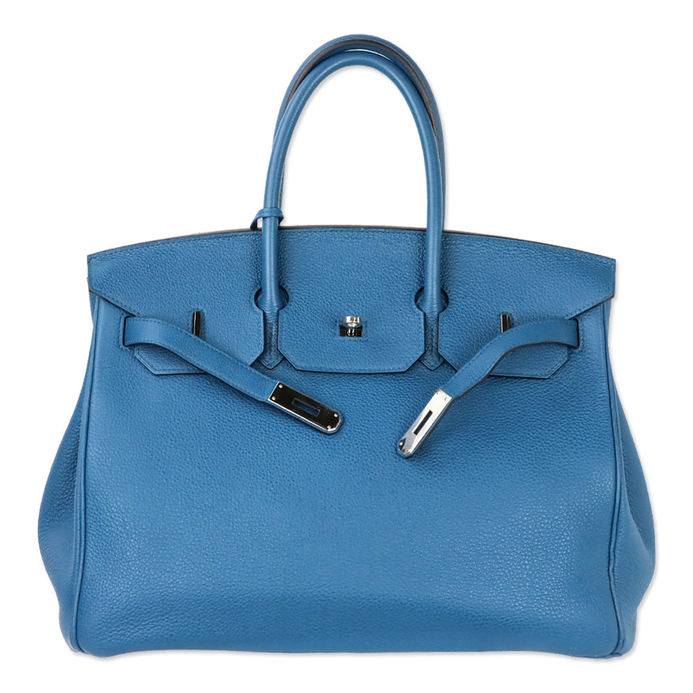 Hermès Bleu de Galice Taurillon Clémence Retourne Birkin 35 with Palladium Hardware