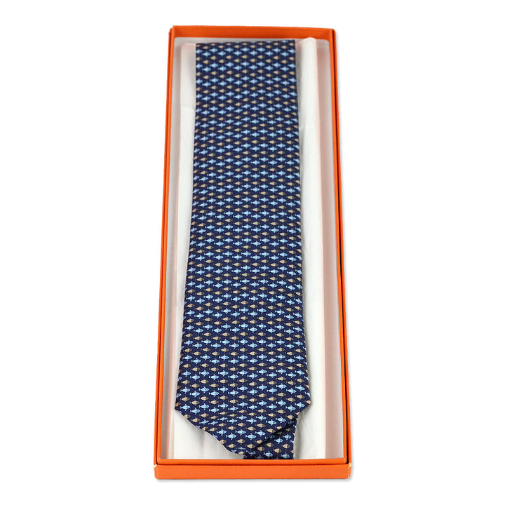 Hermès Blue Fish Pattern Silk Necktie
