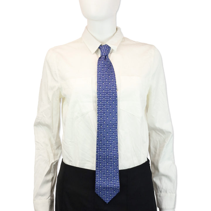 Hermès Blue Saddle Print Silk Tie