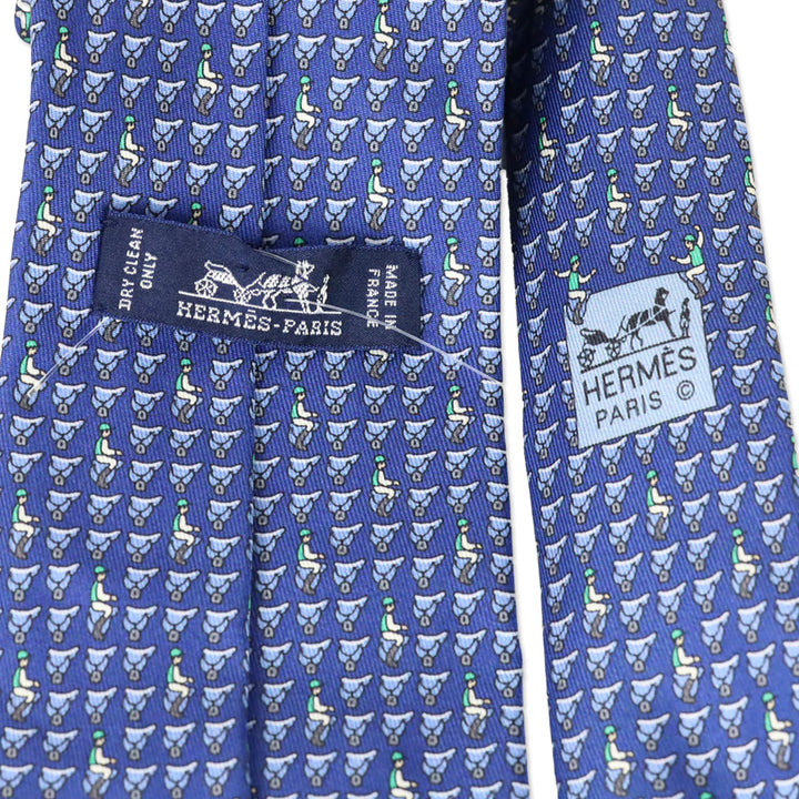 Hermès Blue Saddle Print Silk Tie