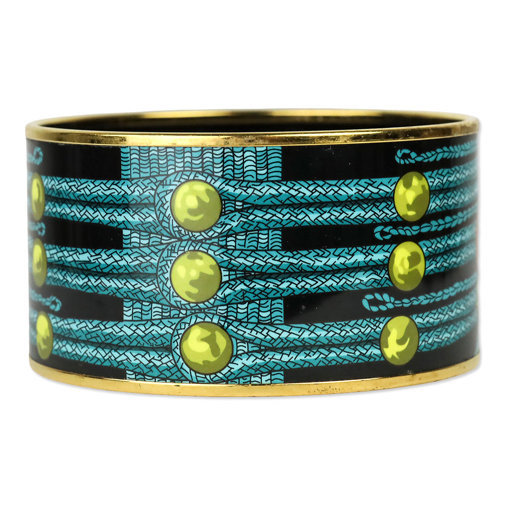 Hermès Blue/Black Brandebourgs Printed Enamel Extra Wide Bangle Bracelet
