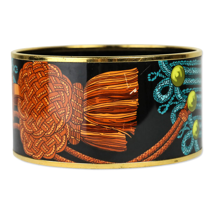 Hermès Blue/Black Brandebourgs Printed Enamel Extra Wide Bangle Bracelet