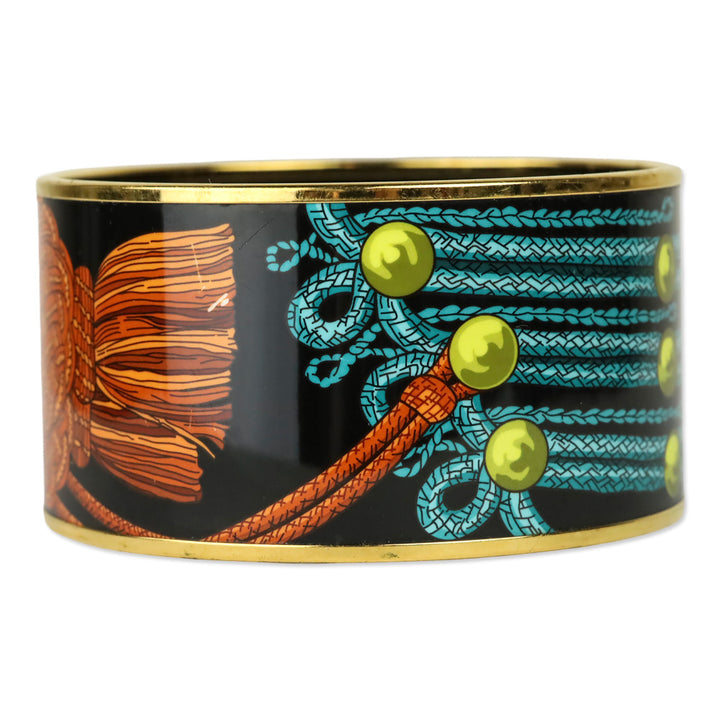 Hermès Blue/Black Brandebourgs Printed Enamel Extra Wide Bangle Bracelet