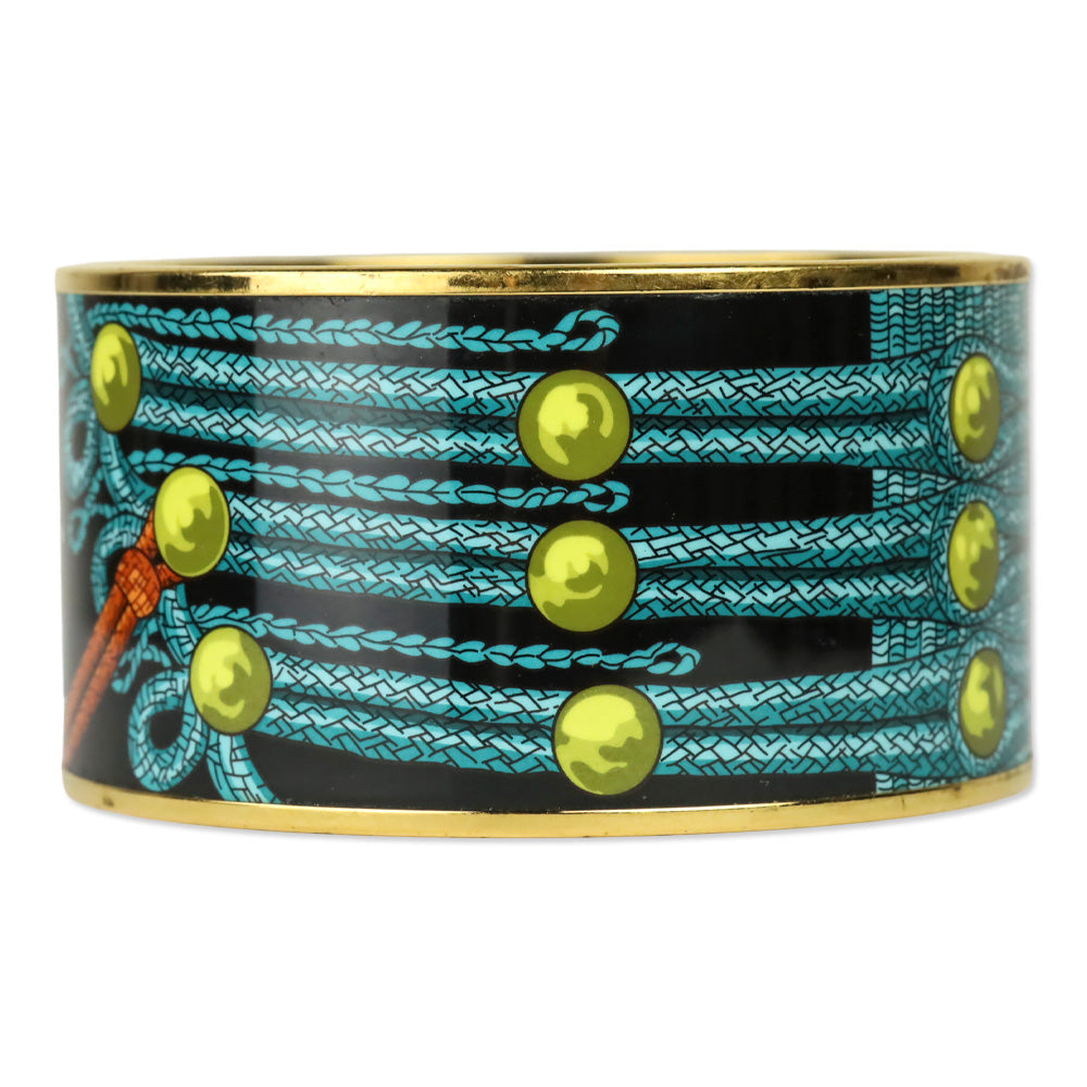 Hermès Blue/Black Brandebourgs Printed Enamel Extra Wide Bangle Bracelet