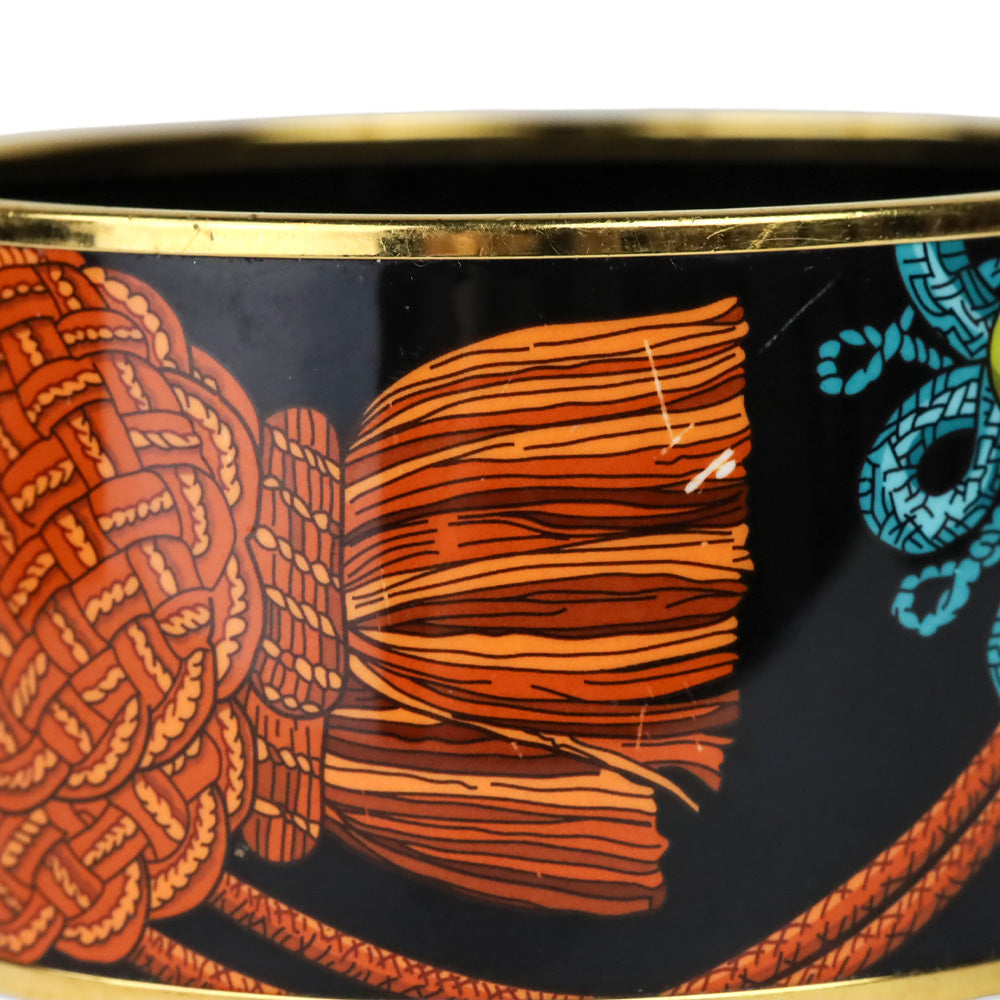 Hermès Blue/Black Brandebourgs Printed Enamel Extra Wide Bangle Bracelet