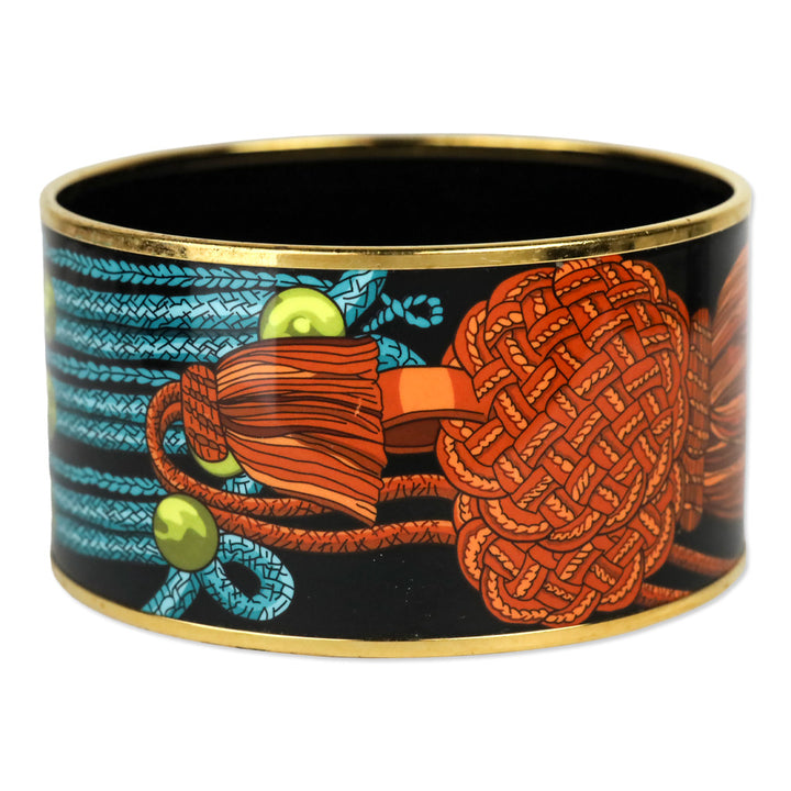 Hermès Blue/Black Brandebourgs Printed Enamel Extra Wide Bangle Bracelet