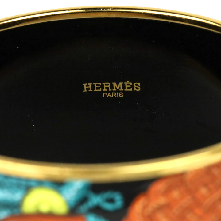 Hermès Blue/Black Brandebourgs Printed Enamel Extra Wide Bangle Bracelet