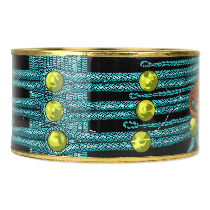 Hermès Blue/Black Brandebourgs Printed Enamel Extra Wide Bangle Bracelet