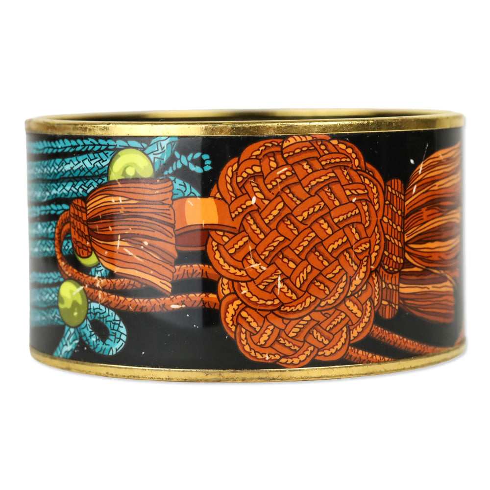 Hermès Blue/Black Brandebourgs Printed Enamel Extra Wide Bangle Bracelet