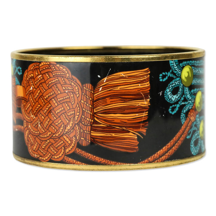 Hermès Blue/Black Brandebourgs Printed Enamel Extra Wide Bangle Bracelet
