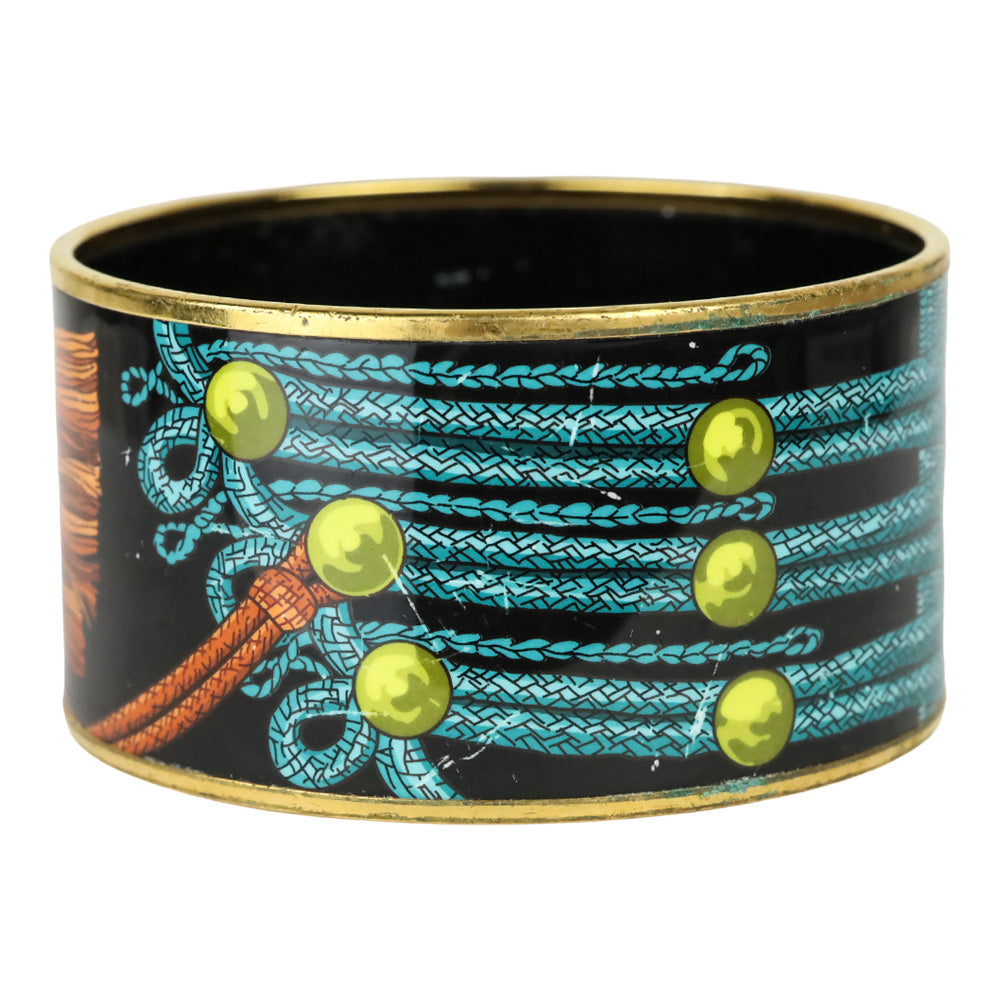 Hermès Blue/Black Brandebourgs Printed Enamel Extra Wide Bangle Bracelet