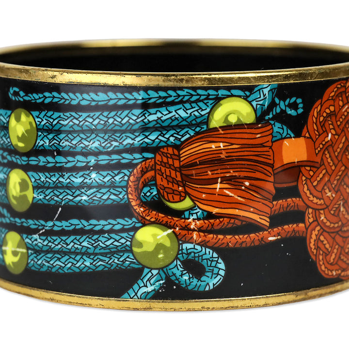Hermès Blue/Black Brandebourgs Printed Enamel Extra Wide Bangle Bracelet