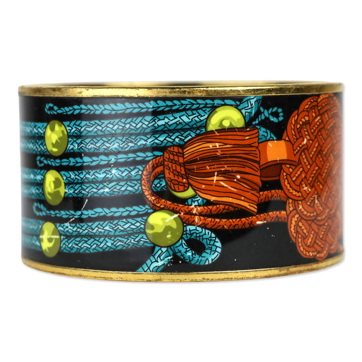 Hermès Blue/Black Brandebourgs Printed Enamel Extra Wide Bangle Bracelet