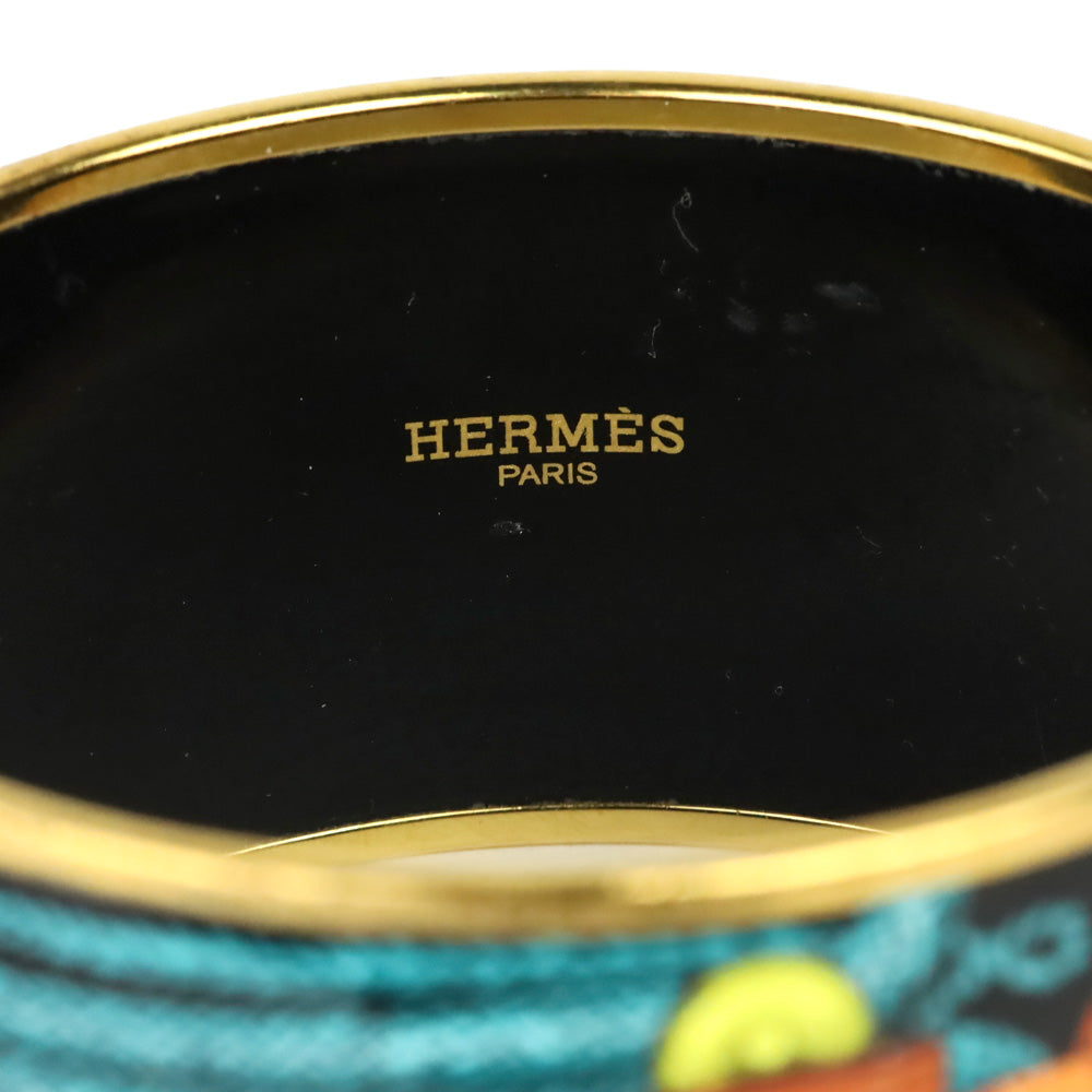 Hermès Blue/Black Brandebourgs Printed Enamel Extra Wide Bangle Bracelet