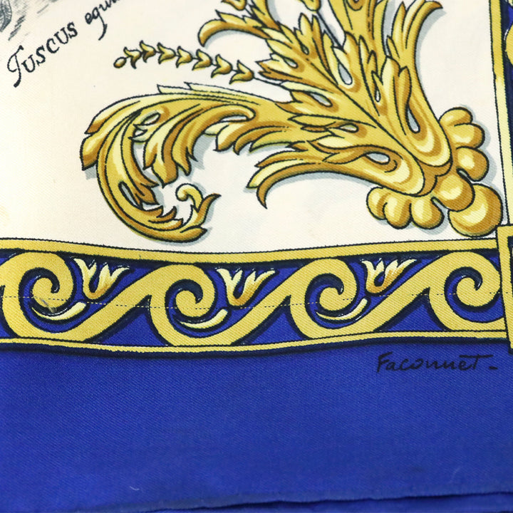 Hermès Blue/Cream Courbettes et Cabrioles Carré Silk Scarf
