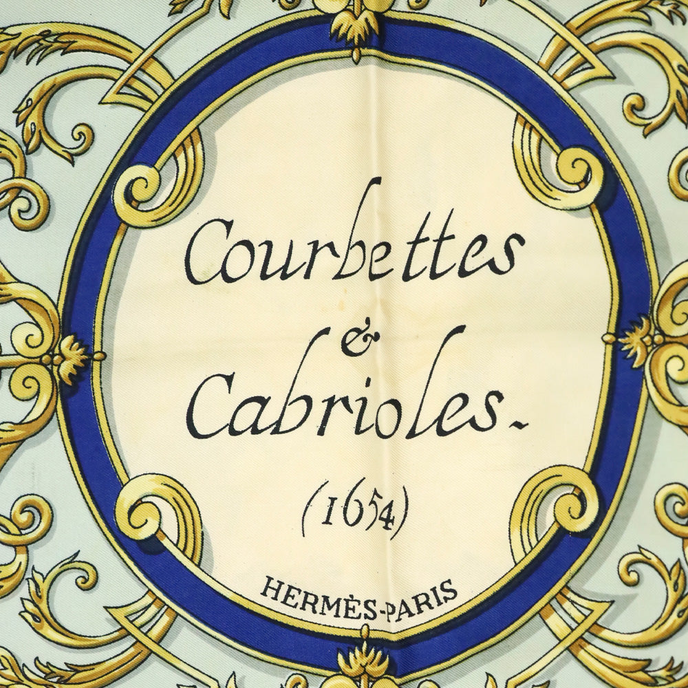 Hermès Blue/Cream Courbettes et Cabrioles Carré Silk Scarf