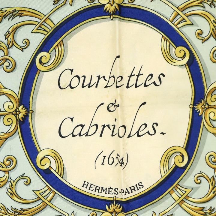 Hermès Blue/Cream Courbettes et Cabrioles Carré Silk Scarf