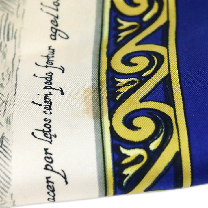 Hermès Blue/Cream Courbettes et Cabrioles Carré Silk Scarf