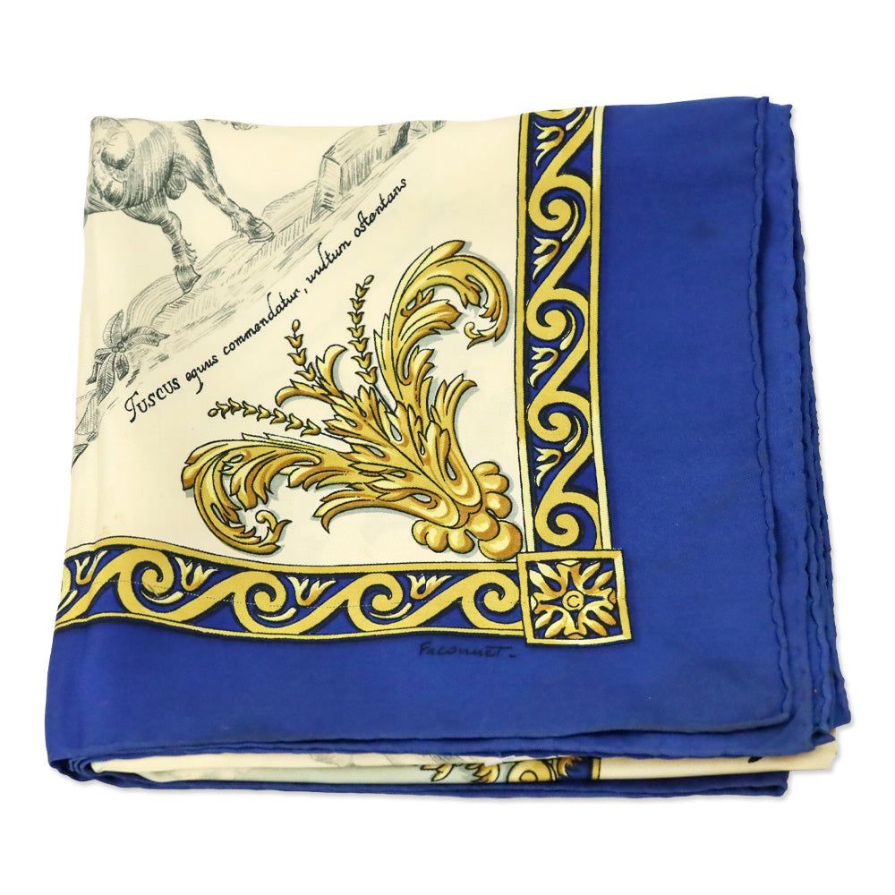 Hermès Blue/Cream Courbettes et Cabrioles Carré Silk Scarf