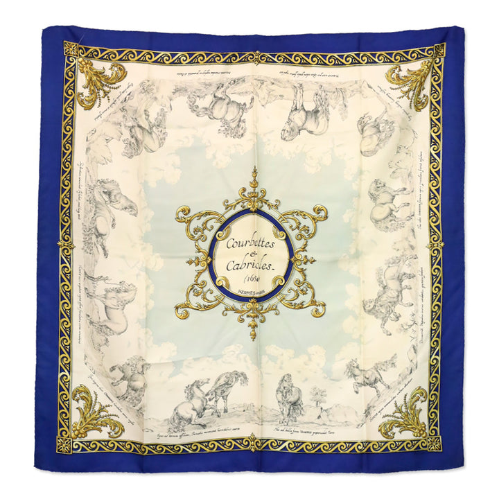 Hermès Blue/Cream Courbettes et Cabrioles Carré Silk Scarf