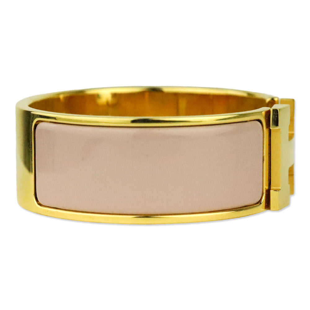 Hermès Blush Enamel Yellow Gold-Plated Clic Clac H PM Bracelet