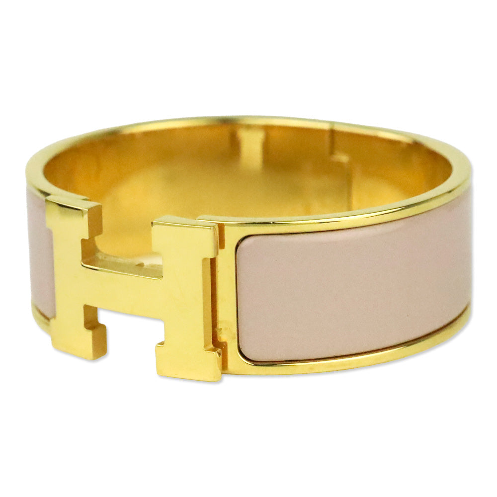 Hermès Blush Enamel Yellow Gold-Plated Clic Clac H PM Bracelet