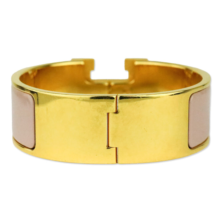 Hermès Blush Enamel Yellow Gold-Plated Clic Clac H PM Bracelet