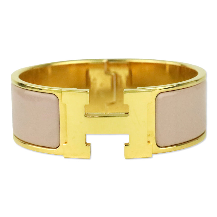 Hermès Blush Enamel Yellow Gold-Plated Clic Clac H PM Bracelet