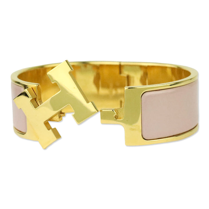Hermès Blush Enamel Yellow Gold-Plated Clic Clac H PM Bracelet