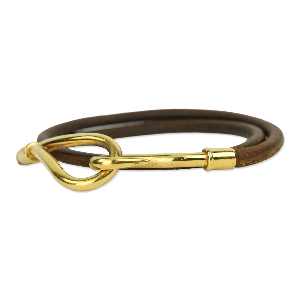 Hermès Brown Leather Jumbo Hook Double Tour Bracelet