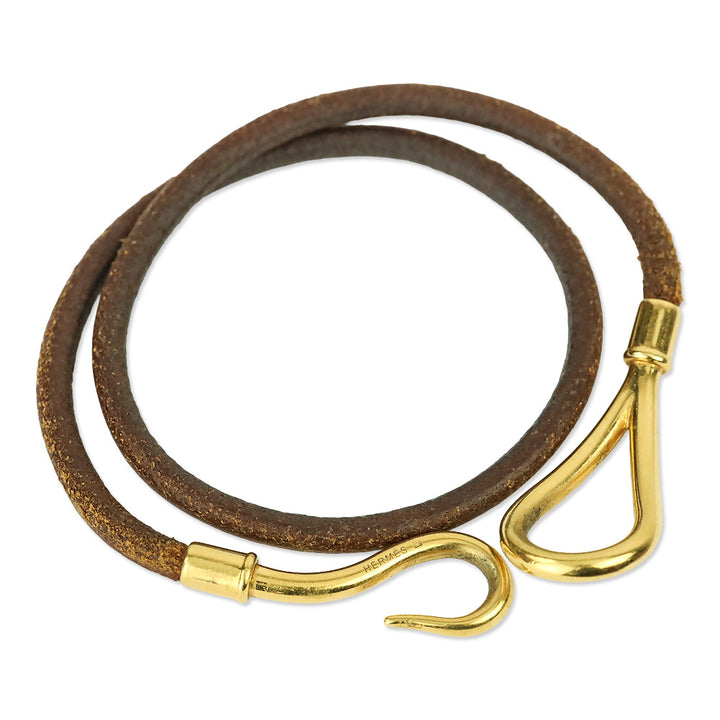 Hermès Brown Leather Jumbo Hook Double Tour Bracelet