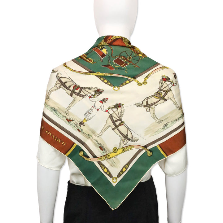 Hermès Brown/Green Harnais A l’Anglaise Silk Carré Scarf