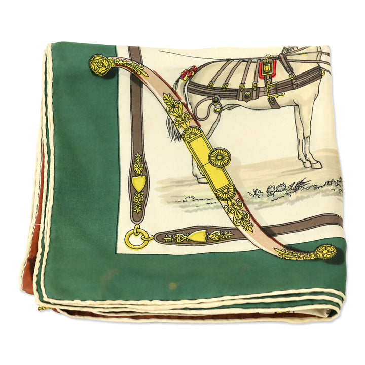 Hermès Brown/Green Harnais A l’Anglaise Silk Carré Scarf