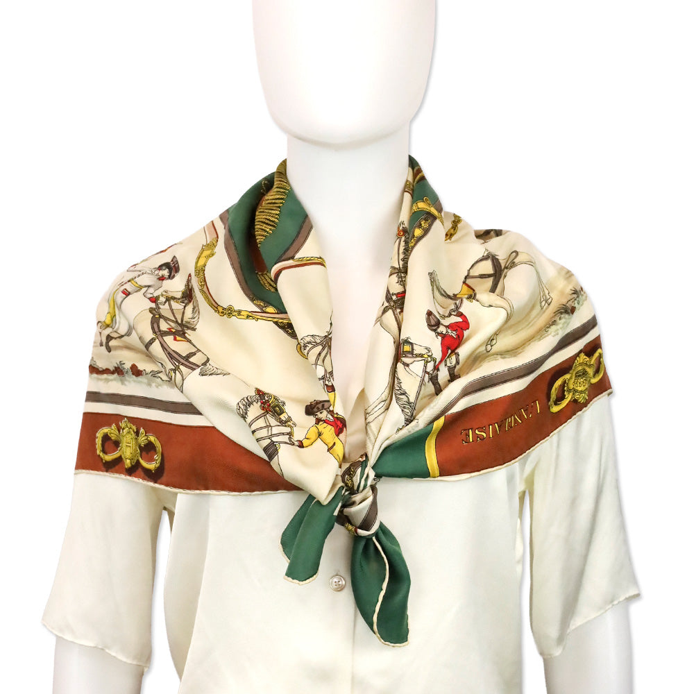 Hermès Brown/Green Harnais A l’Anglaise Silk Carré Scarf