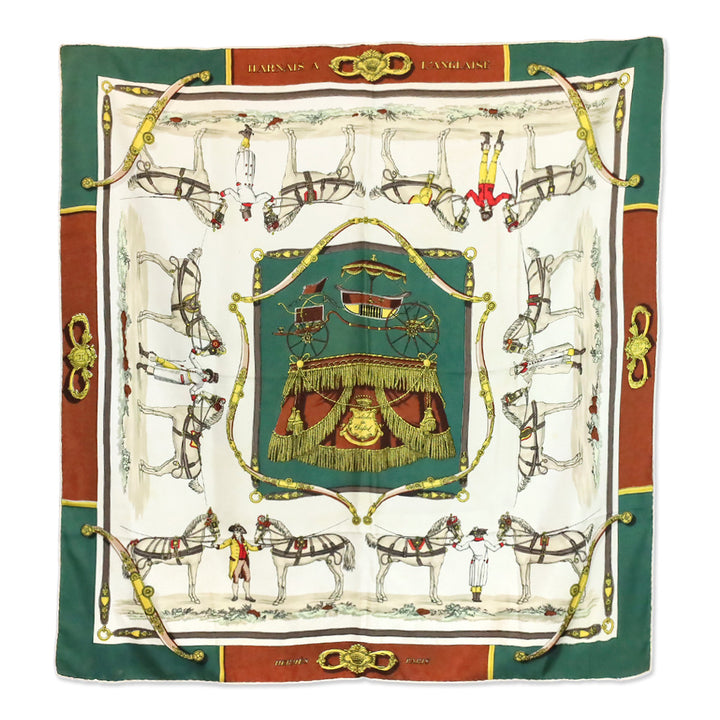 Hermès Brown/Green Harnais A l’Anglaise Silk Carré Scarf