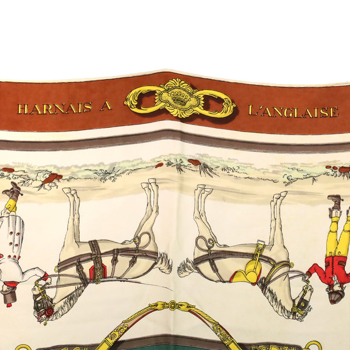 Hermès Brown/Green Harnais A l’Anglaise Silk Carré Scarf