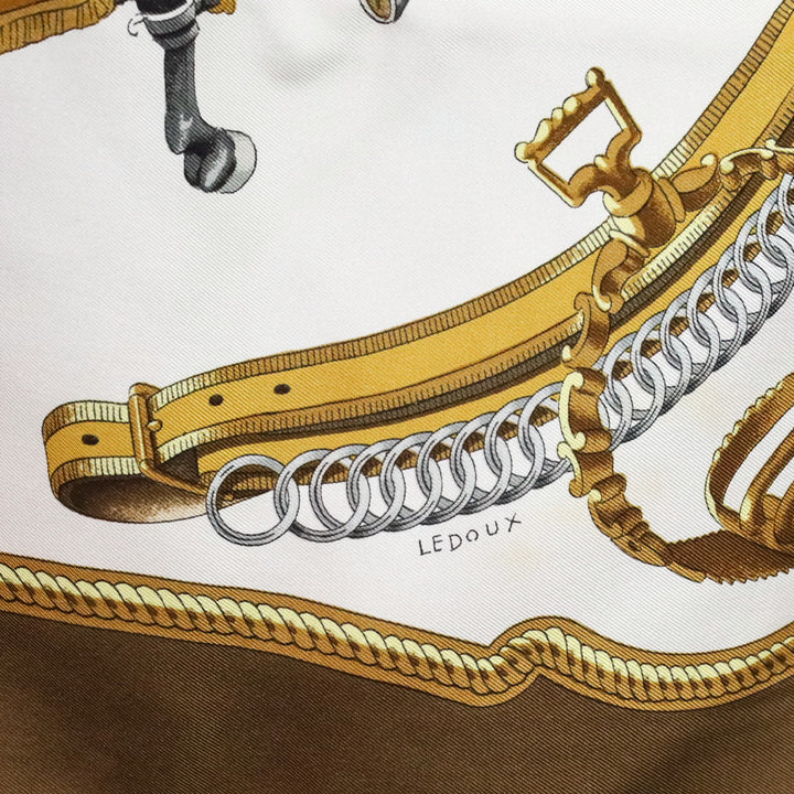 Hermès Brown/White "Reprise" Silk Carré 90 Scarf