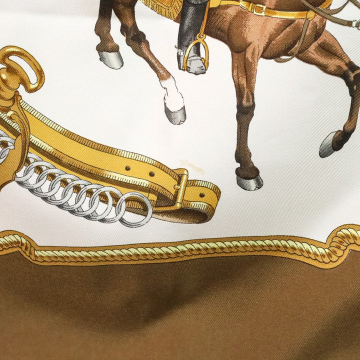 Hermès Brown/White "Reprise" Silk Carré 90 Scarf