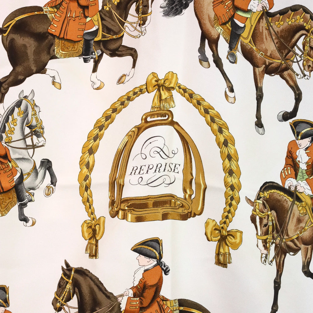 Hermès Brown/White "Reprise" Silk Carré 90 Scarf