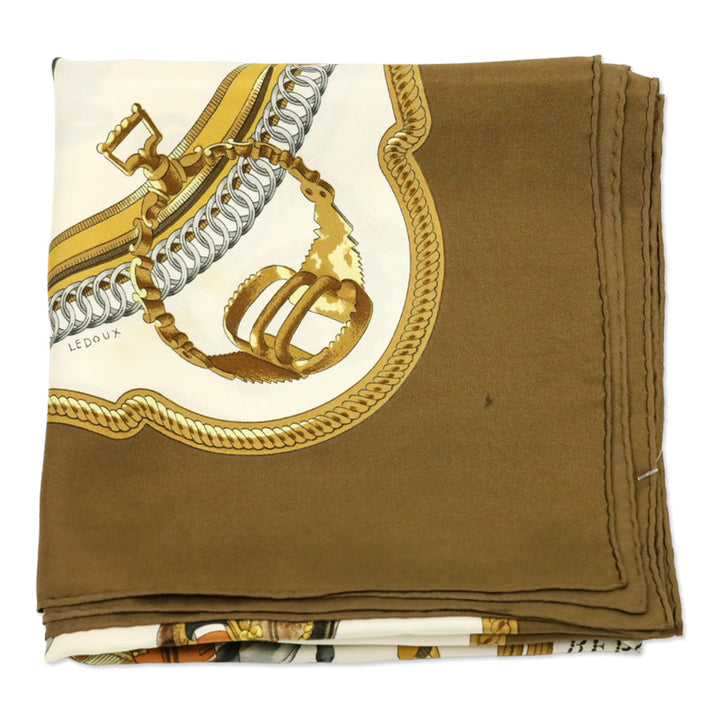 Hermès Brown/White "Reprise" Silk Carré 90 Scarf