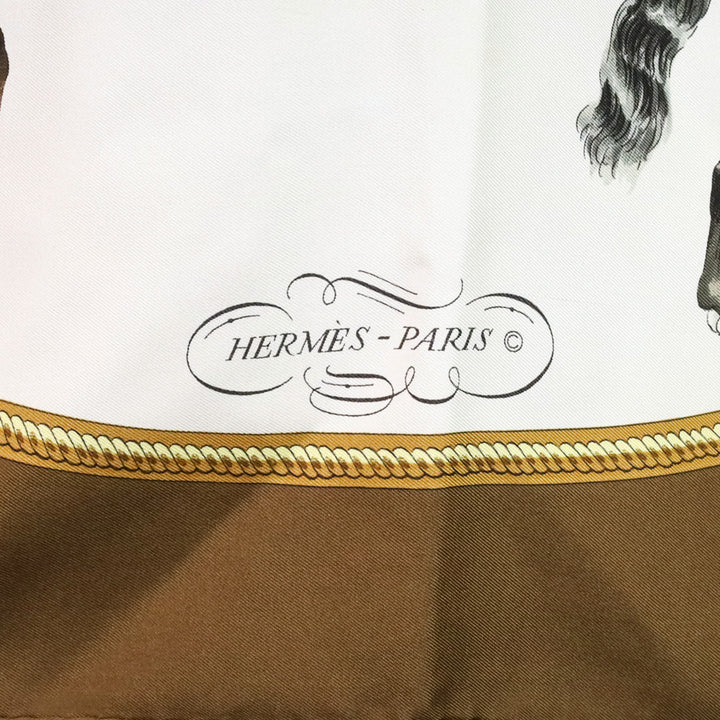Hermès Brown/White "Reprise" Silk Carré 90 Scarf