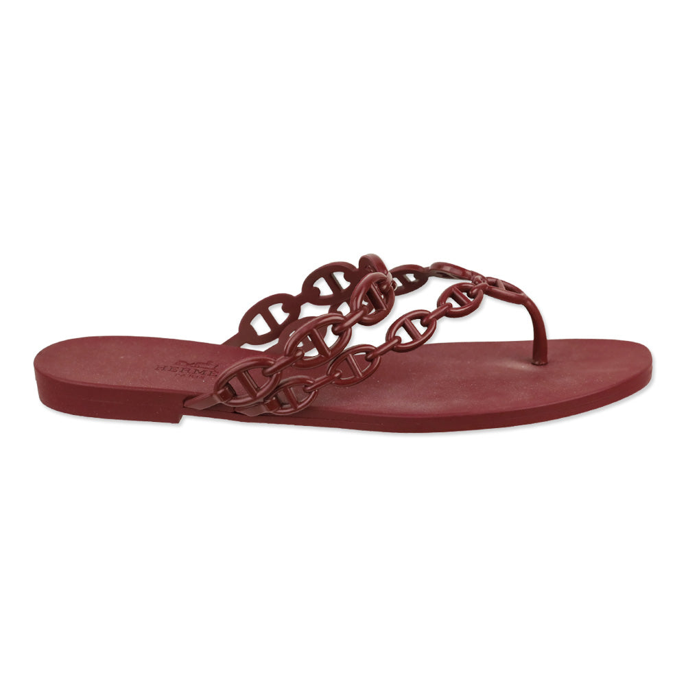 Hermès Burgundy Rubber Island Sandal